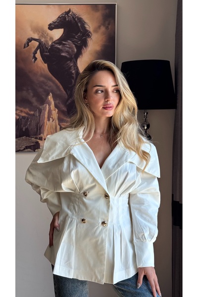 Maelle Studio Cape Collar Gold Button Detailed Shirt