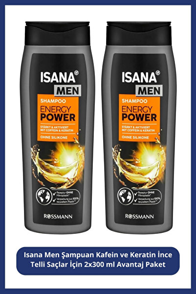 ISANA Men Şampuan Kafein ve Keratin İnce Telli Saçlar İçin 2x300 ml Avantaj P...