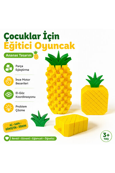 LionCraftCo Eğitici Ananas Oyuncak | Çocuklar İçin Parçalı Tak Çıkar Zeka Gel...