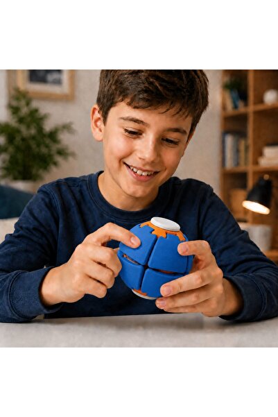 Flippy Minge Senzorială Antistres Rotativă 3D, Flippy, Tip Fidget Spinner, cu Sistem de Apăsare și Rotire, Design Interactiv, Albastru