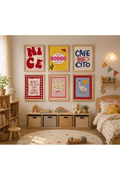 woodhomeworks 6 Pieces Wooden Framed Painting Framed Poster Artistic Modern W...