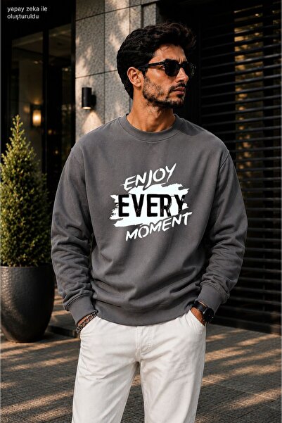 caddekombin Men's Enjoy Every Moment Typography Printed Cycling Round Neck Ca...