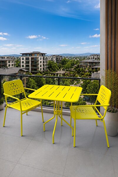 Evdemo Delphin 2 Kişilik Metal Bahçe Balkon Mutfak Masa Takımı Sarı