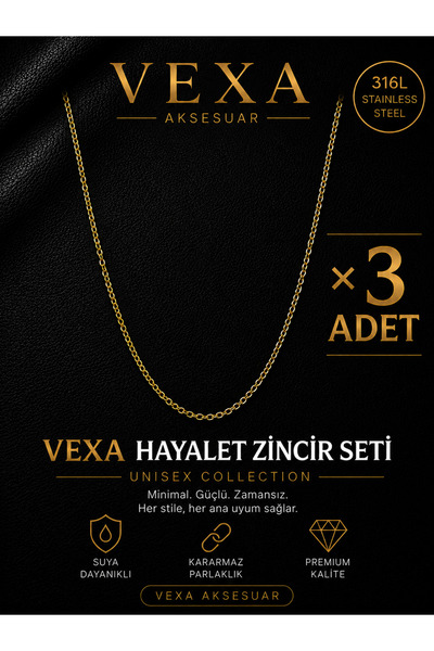 Vexa Aksesuar 3-Piece Wholesale Ghost Chain Necklace Set Unisex Stainless Ste...