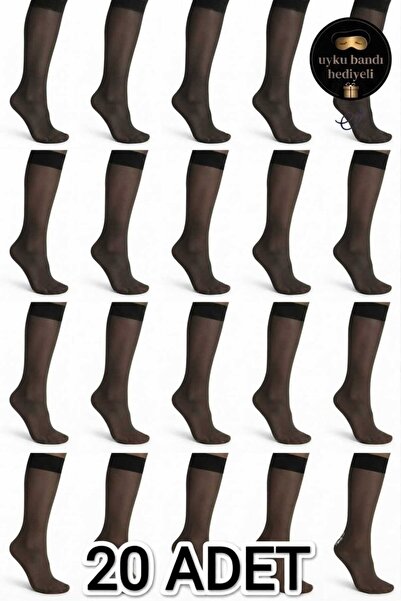 Müjde 20 Pack Black Color (500) 20 Den Thin Knee-Length Women's Socks + Speci...