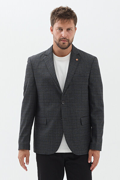 Frappoli Barettas Men's Black Mono Collar Polyviscon Fabric Sports Blazer Jacket