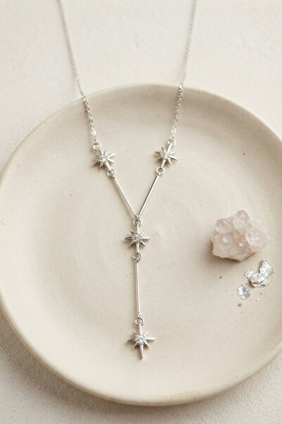 Clariss Brass Silver Color Zircon Stone Polar Star Model Women's Necklace