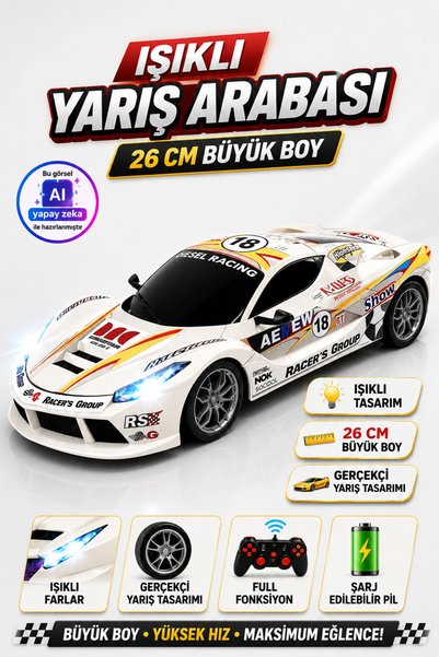 YILDIRIM OYUNCAK Uzaktan Kumandalı Şarjlı Işıklı Ferrari Yarış Arabası 26cm –...
