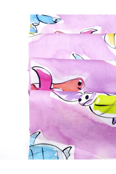 Kumaş Parça Pink with Colorful Turtle Pattern Cotton Voile Voile Woven Fabric...
