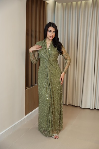 JAQUEEN فستان سهره طويل تفاحي