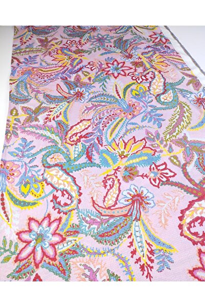 Kumaş Parça Pink Fabric with Multi-Colored Floral Pattern, Thin Cotton Woven Fabric for Dresses & Shirts, Width: 145cm