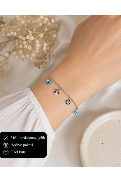 HER ŞEY NOTA www.herseynota.com 316L Stainless Steel Colorful Figured Heart F...