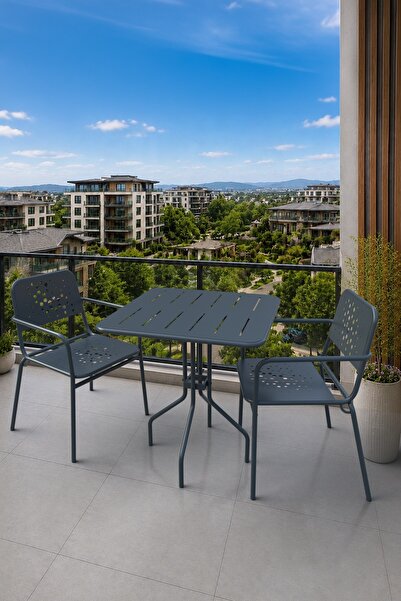 Evdemo Delphin 2 Kişilik Metal Bahçe Balkon Mutfak Masa Takımı Antrasit