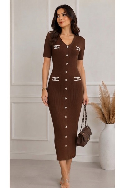HAMOIYMODA Düğmeli Midi Elbise