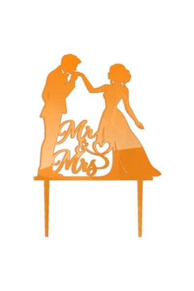 Decoratiuni Dulci Topper decor tort nunta Miri sarut | Mr&Mrs - Portocaliu