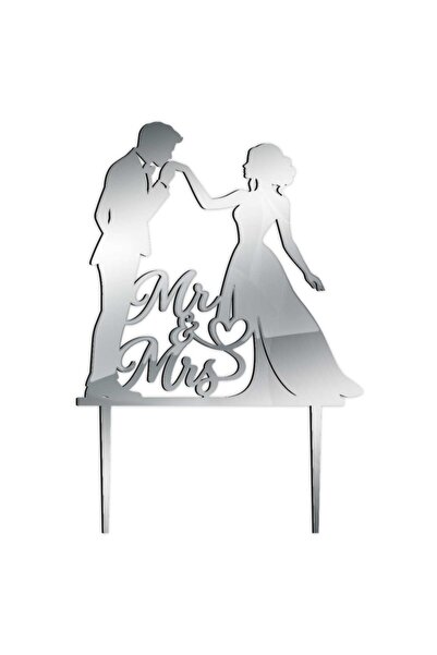 Decoratiuni Dulci Topper decor tort nunta Miri sarut | Mr&Mrs - Argintiu oglinda
