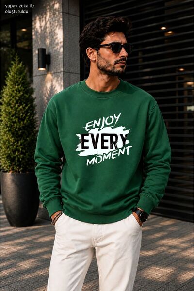 caddekombin Men's Enjoy Every Moment Typography Printed Cycling Round Neck Ca...