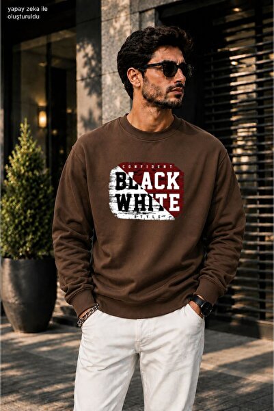 caddekombin Men's Black White Confident Style Typography Printed Cycling Roun...