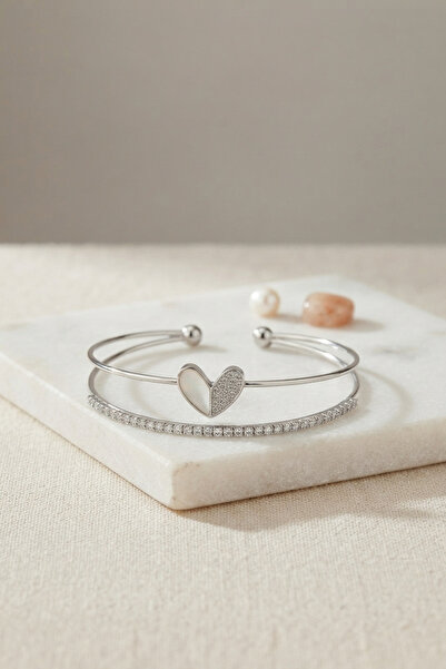 Clariss Silver Color Heart Model Zircon Stone Women's Bracelet