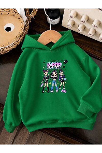 BENROMA 3 Yarn Combed Cotton K Pop Printed Unisex Children's Hooded Sweatshir...