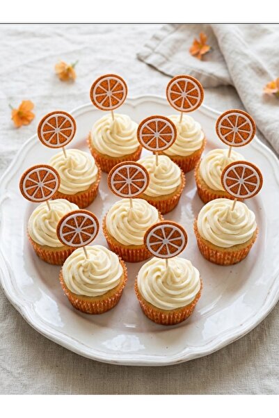 Portakal Turuncu Simli Cupcake Kürdanı Doğum Günü Parti ve Pasta Süsü 10 lu 5cm