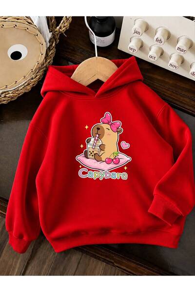 BENROMA 3 Yarn Combed Cotton Cappybara Printed Unisex Children's Hooded Sweat...