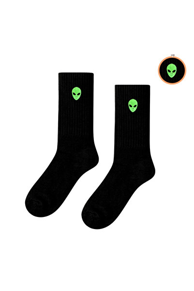 CARNAVAL SOCKS Uzaylı Nakışlı 6'lı Kutulu Çorap Seti – Siyah Beyaz Tenis