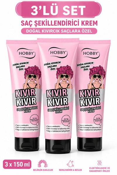 Hobby Doğal Kıvırcık Saçlara Özel Saç Şekillendirici Krem 150 ml 3'lü Set
