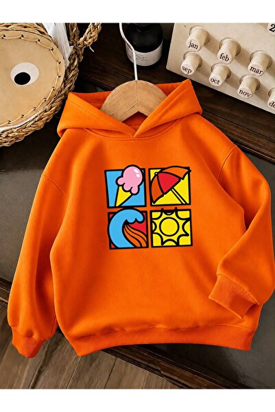 BENROMA 3 Yarn Combed Cotton Summer Printed Unisex Children's Hooded Sweatwea...