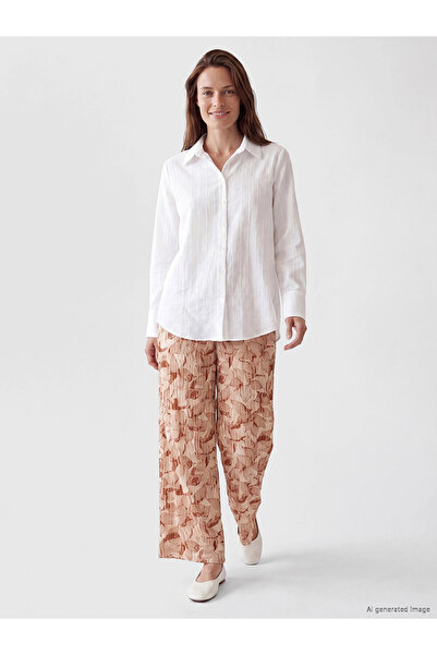 LC Waikiki Lcw Grace Beige Patterned Women's Trousers with Elastic Waist