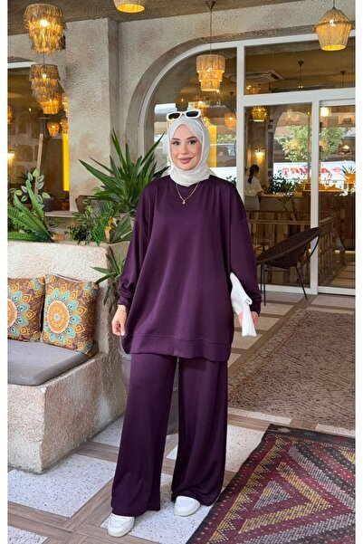 nurvina modest wear Modal Fabric Oversize Hijab Pants Set Plum