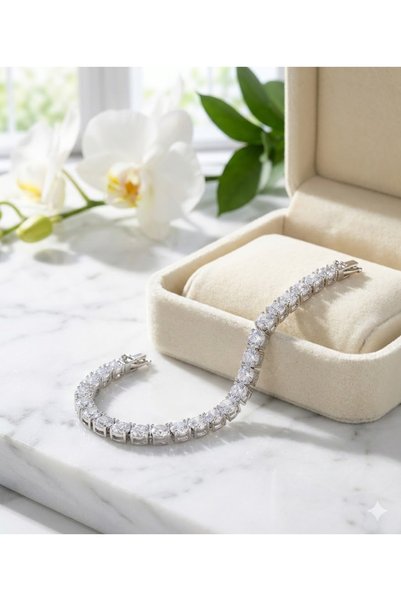 Luar Jewelry Women's Zircon Stone Waterway Bracelet Silver Color Sparkling Tennis Bracelet (14 cm + Extension)