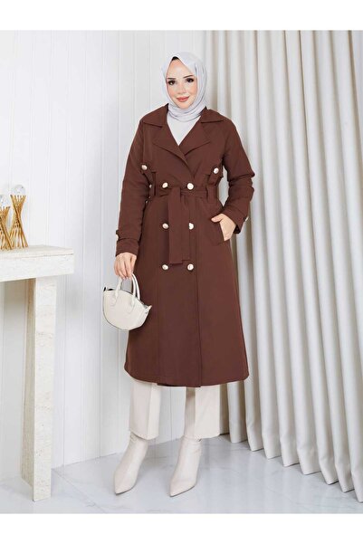 Vibeys Moda Linen Fabric Lined Araboy Women's Trench Coat