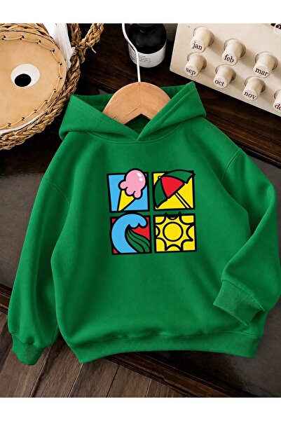 BENROMA 3 Yarn Combed Cotton Summer Printed Unisex Children's Hooded Sweatwea...