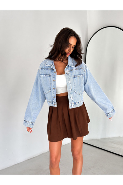 Aida Fashion Cepli Crop Denim Ceket