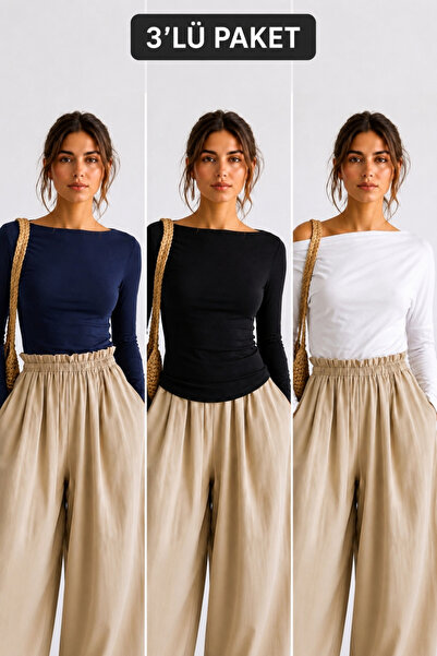 COMBİNE MİCHAİL Women's Casual Cotton Long Sleeve 3-Piece Blouse