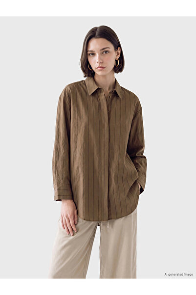 LC Waikiki Lcw Modest Brown Striped Modal Blended Women's Shirt Tunic