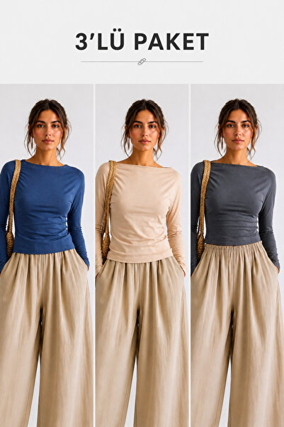 COMBİNE MİCHAİL Women's Casual Cotton Long Sleeve 3-Piece Blouse