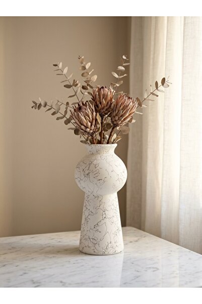 Adeem White*Gold Ceramic Vase Circular Shape with Neck and Base