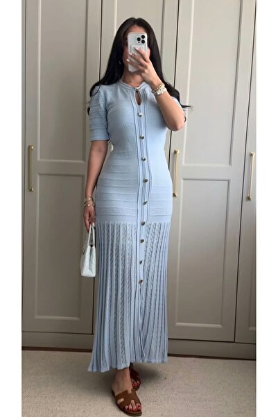 HAMOIYMODA Desenli Midi Triko Elbise