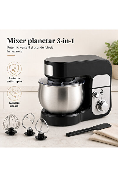 Fabrilux Mixer Planetar Multifunctional 3 in 1 Engros, 700W, Bol Inox 3L, 6 V...