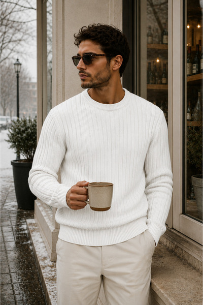 legends butik Men's Premium Ribbed Knitwear Sweater Crew Neck Slim Fit Winter...