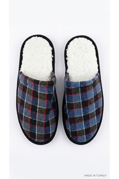 NOXMARK Plaid Pattern Winter Men's House Slippers with Furry Inside Dowry Guest Slippers