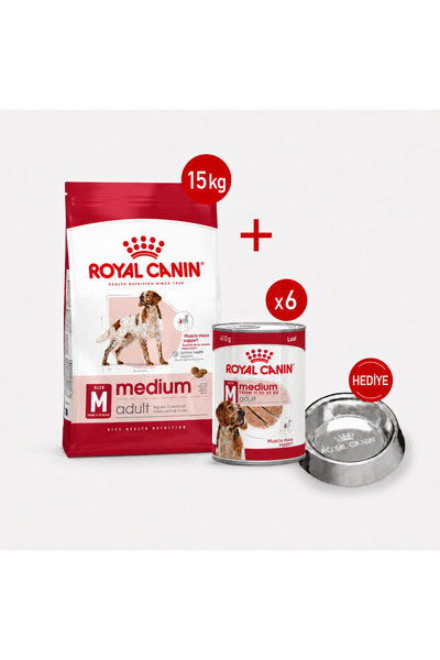 Royal Canin Medıum Adult Kuru Köpek Maması 15 Kg +Yaş mama 6*410gr +Çelik Mama Kabı