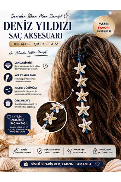 TUTU DESİGN Deniz Yıldızı Saç Aksesuarı – Bohem Şık Saç Tokası,