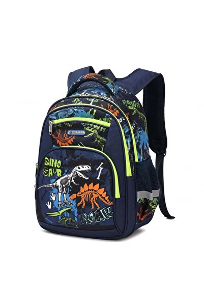 Giftry Ghiozdan pentru scoala baieti, Giftry®, 5-10 ani, model dinozaur fosfo...