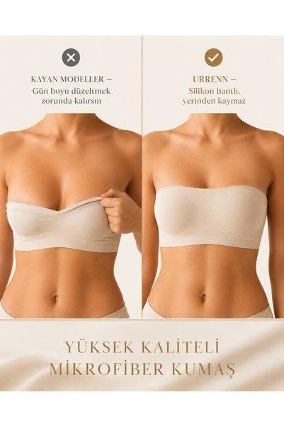 Urrenn Strapless Bra Bustier Corset - Non-Slip, Gathering, Low-Cut Seamless (with Pad)