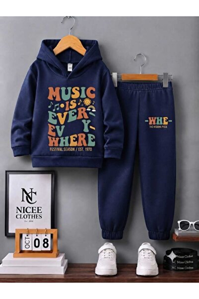 NC Nicee Clothes طقم رياضي للأطفال للجنسين (طباعة MUSİC EVER PAÇADA WHE للشتاء)