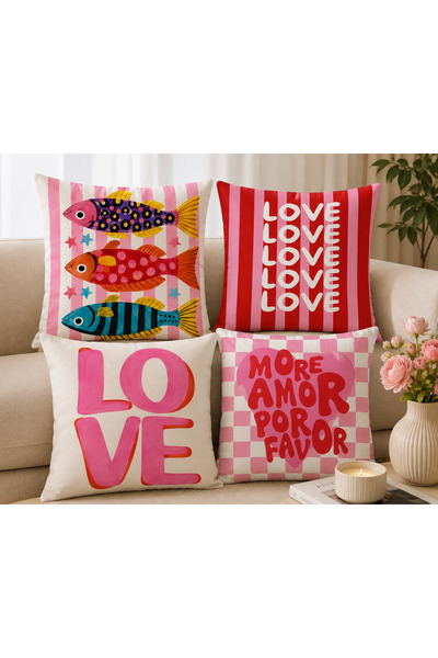 ALAMODECOR Colorful Modern Design Double-Sided Digital Printed Set of 4 Throw...