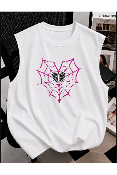 classy moda Unisex Oversize Αθλητικό Φανελάκι με Σχέδιο Αράχνης και Καρδιάς μ...